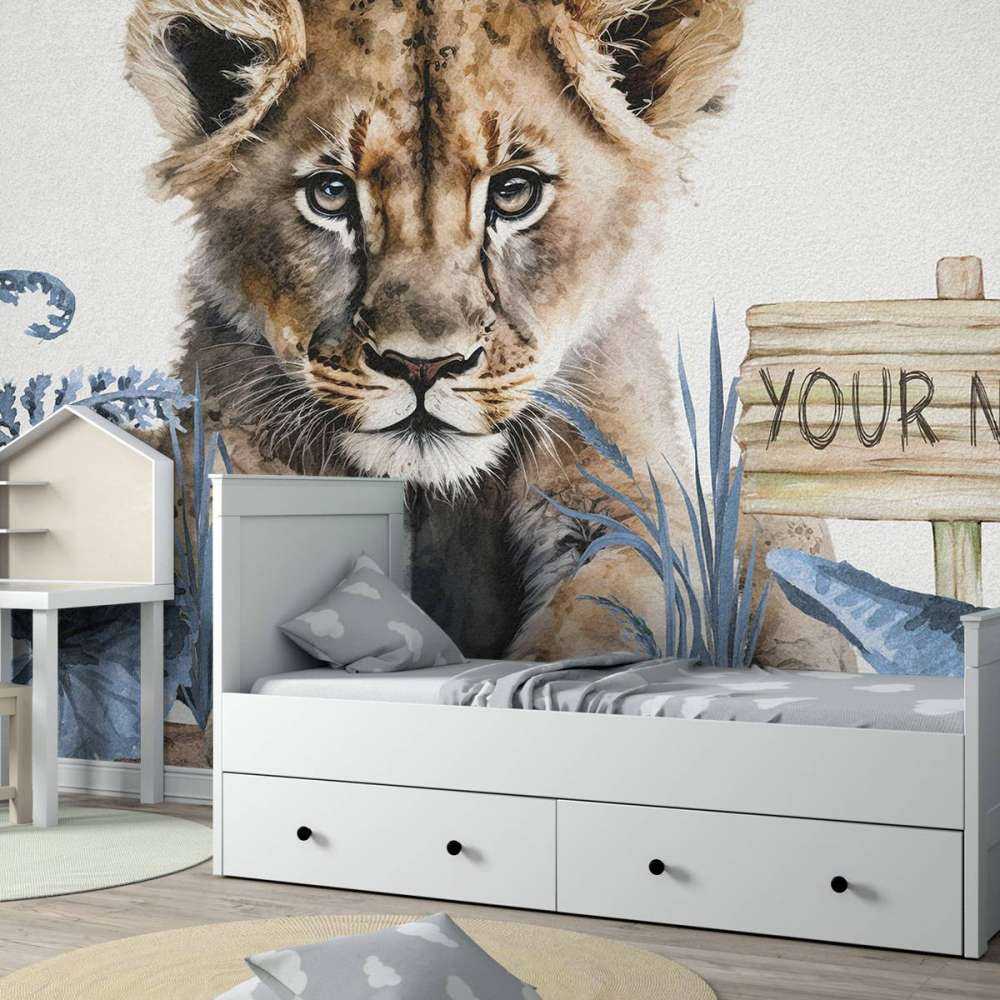 Jonge leeuw in de jungle blauw