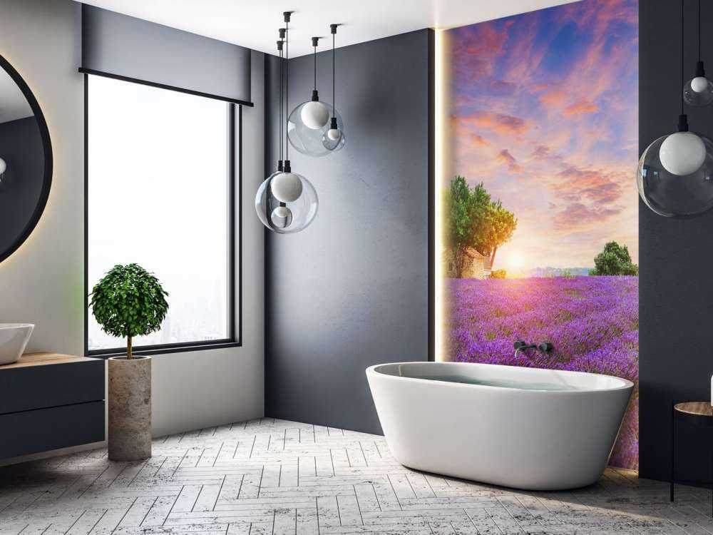 Lavendelveld tijdens zonsopkomst