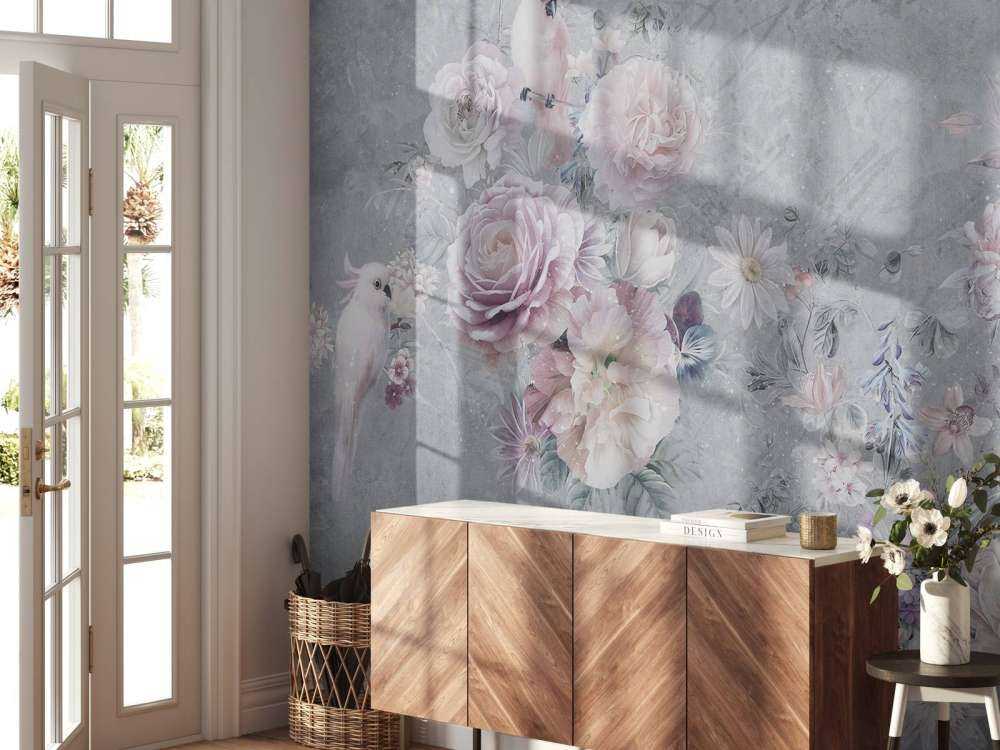 Romantische kaketoe en bloesemkrans