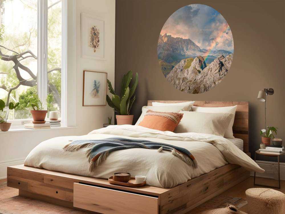 Regenbooglicht over ruige bergen