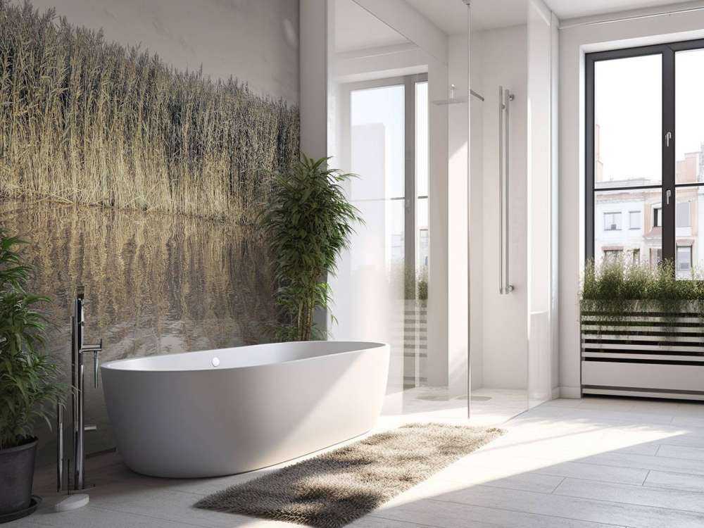 Tall reeds lining the banks of a calm canal