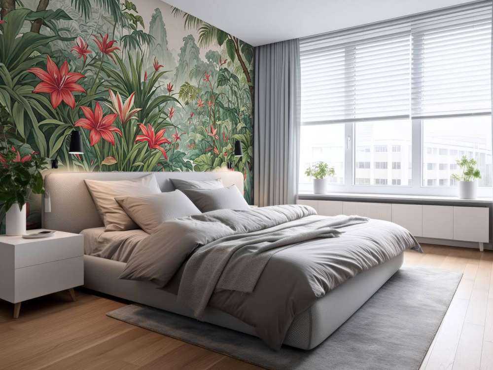 Tropisch leliebos in ochtendmist