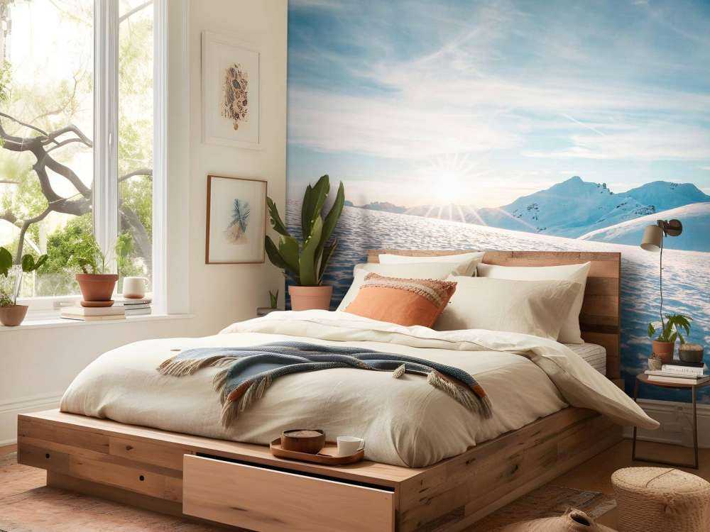 Ochtendzon over glinsterende sneeuwvlaktes