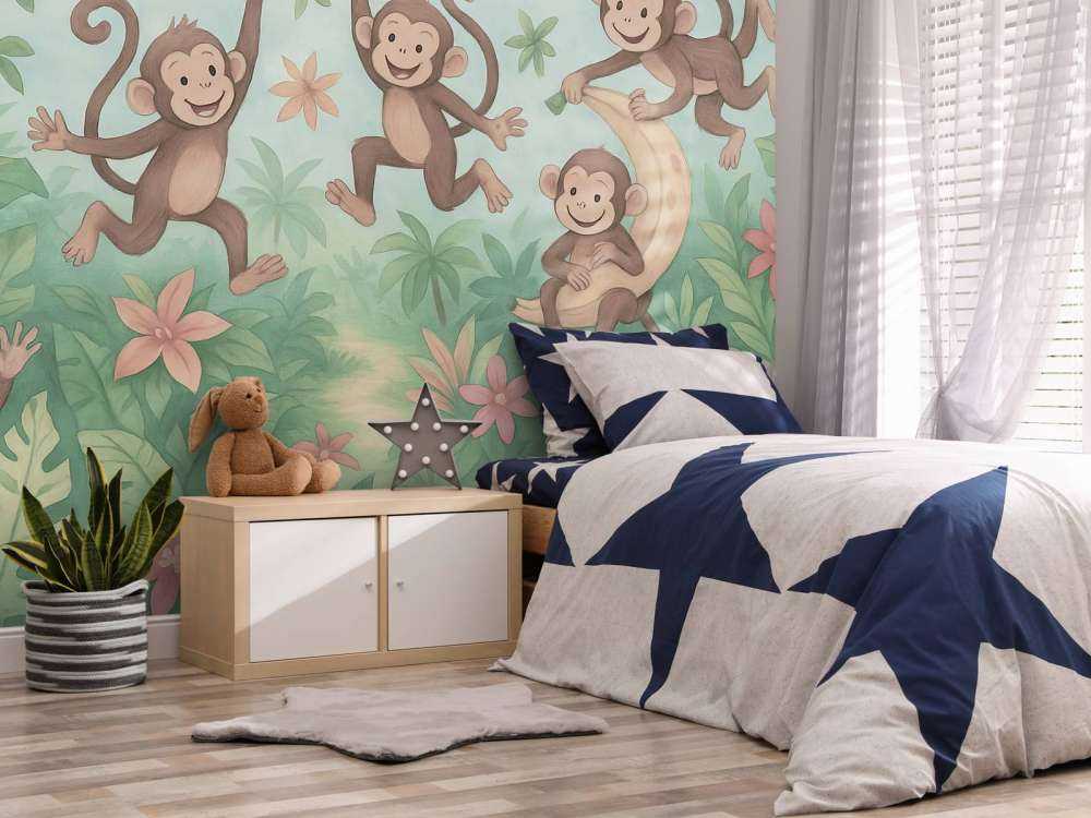 Vrolijke apen in de bloemenjungle