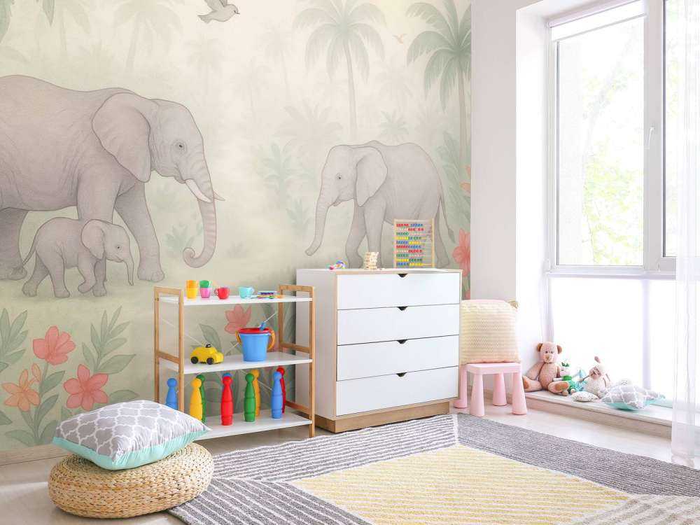 Olifantenwandeling tussen tropenbloemen