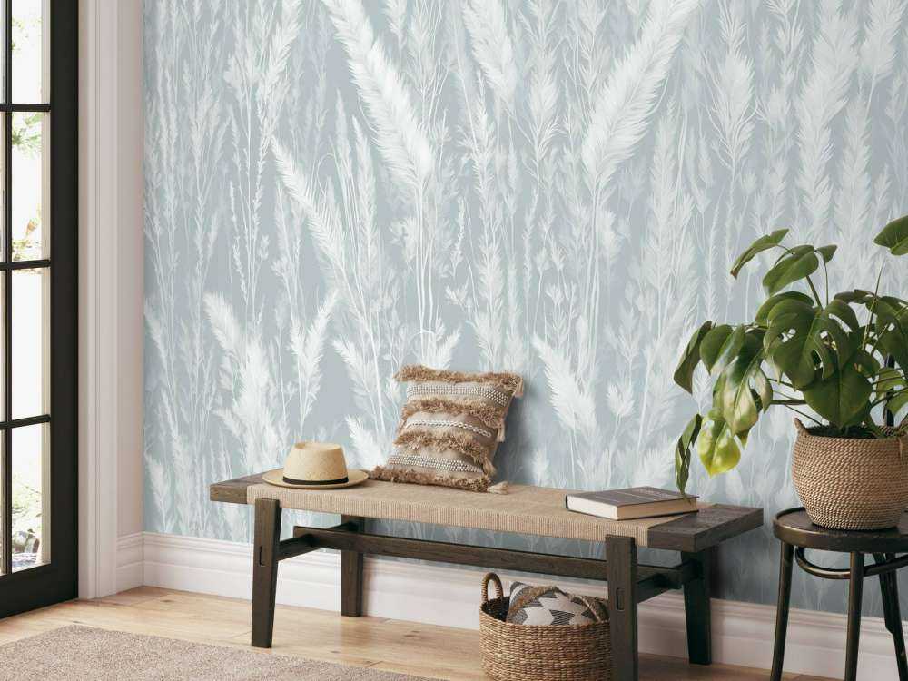 Wall of field grasses - mint green