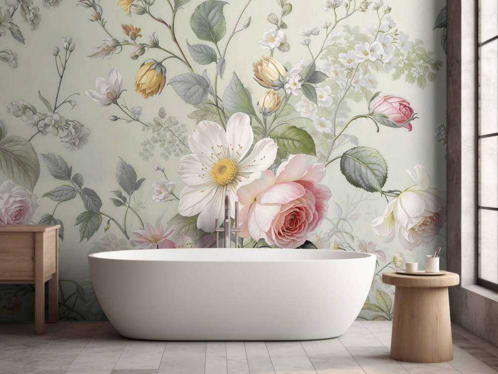 Romantische veldbloemen op saliegroen