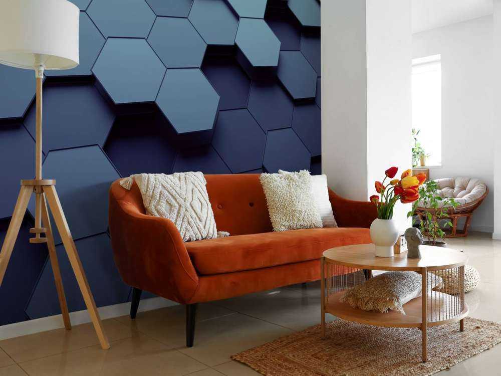 3D weergave van blauwe zeshoeken