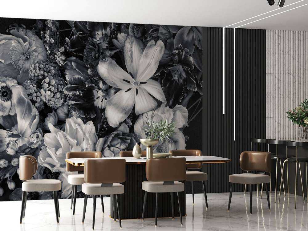 Boeket van bloemen in zwart-wit