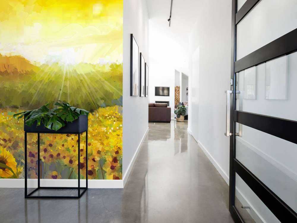 Schilderij van een zonnebloemen landschap