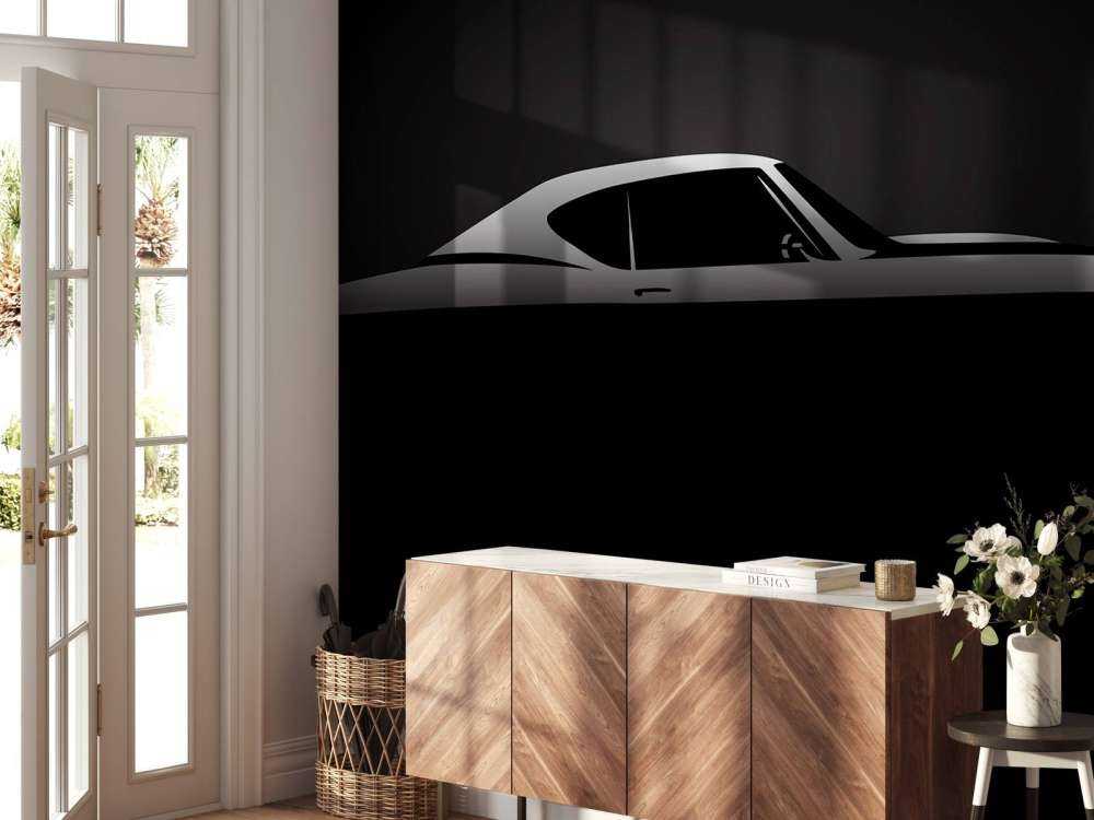 Klassieke Amerikaanse muscle car design met een zwarte achtergrond