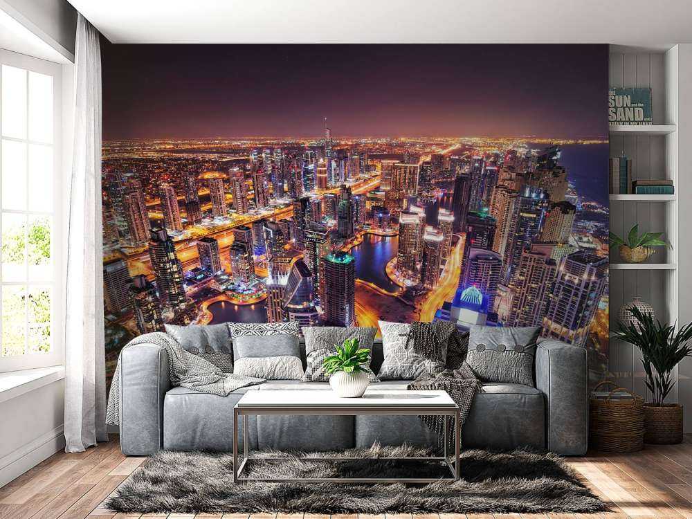 Verlichte gebouwen in Dubai