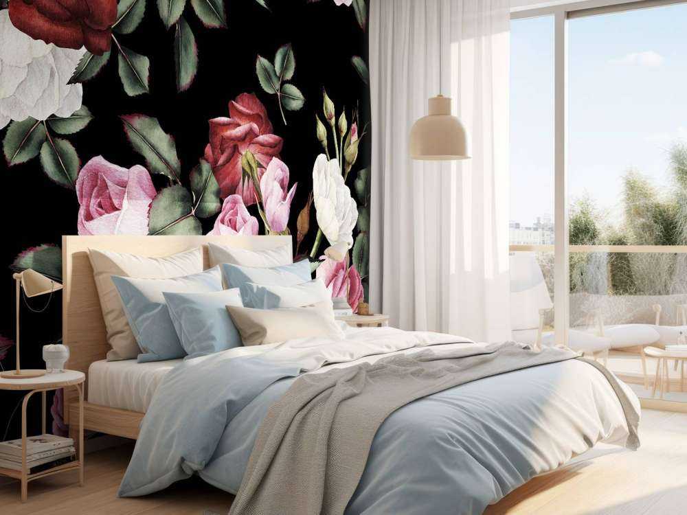 Rozen print met donkere achtergrond