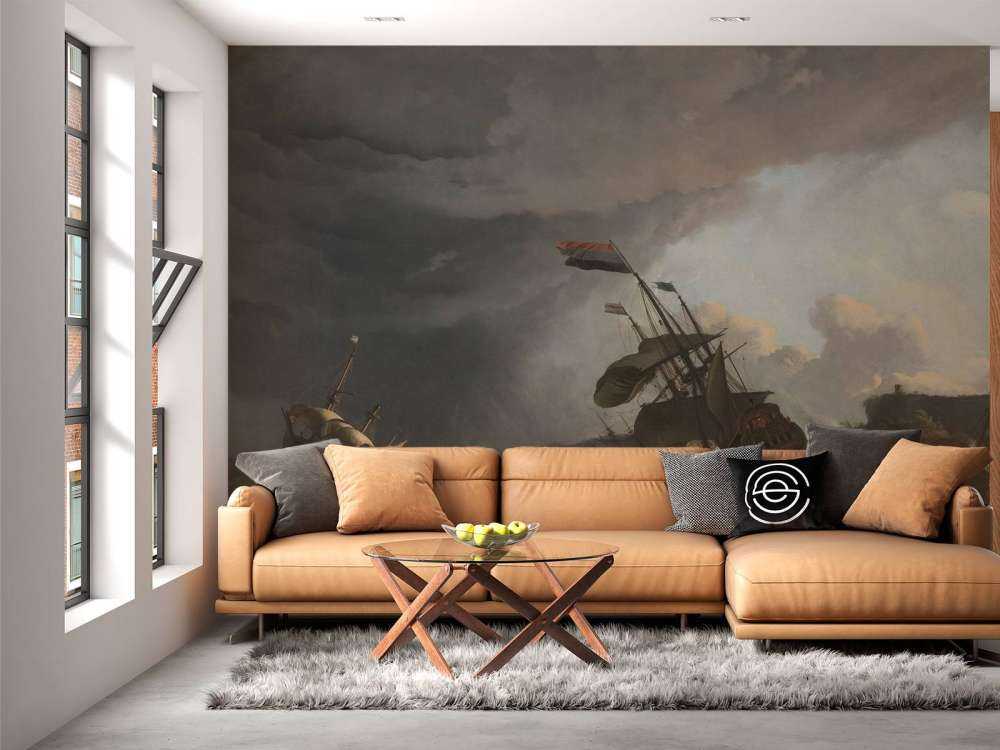 Oorlogsschepen tijdens een storm