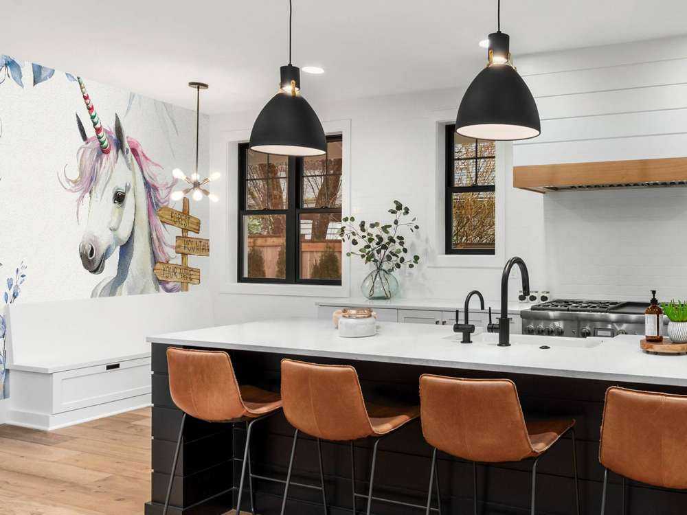 Baby eenhoorn met planten blauw