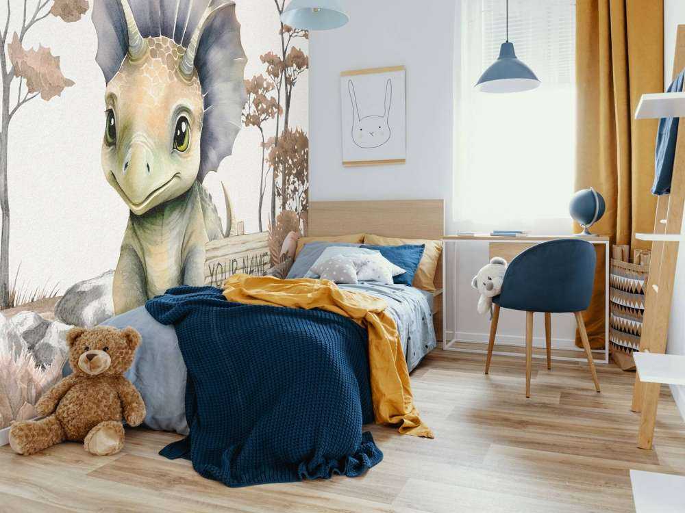 Baby triceratops in de jungle taupe