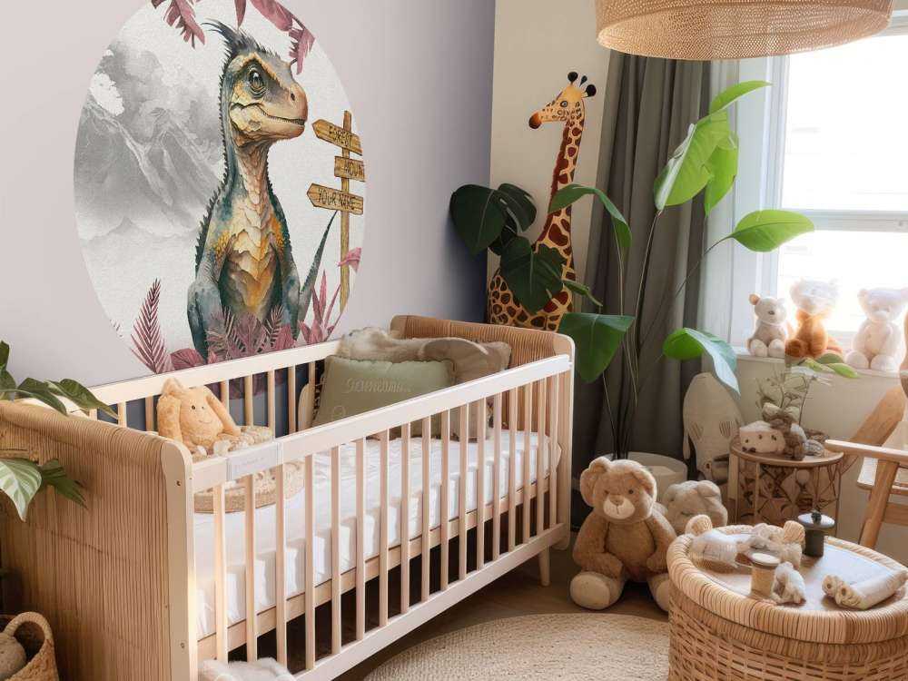 Baby velociraptor in de jungle roze