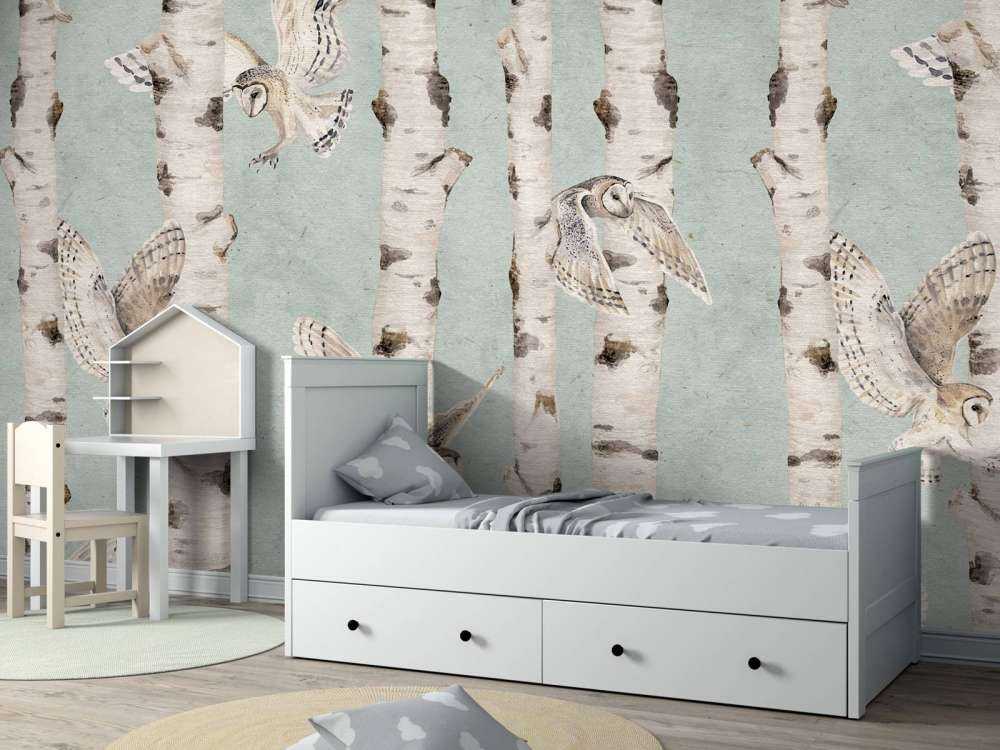 Birch and Owls - Blue