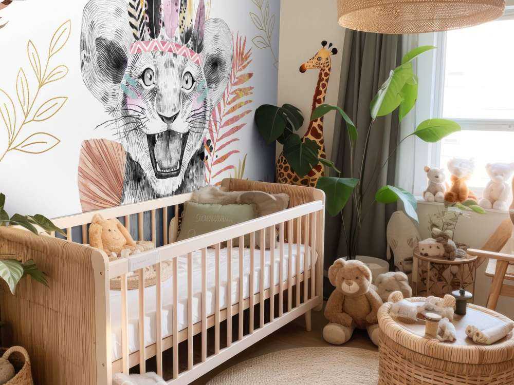 Babyleeuwin met koraalroze en gouden bladeren