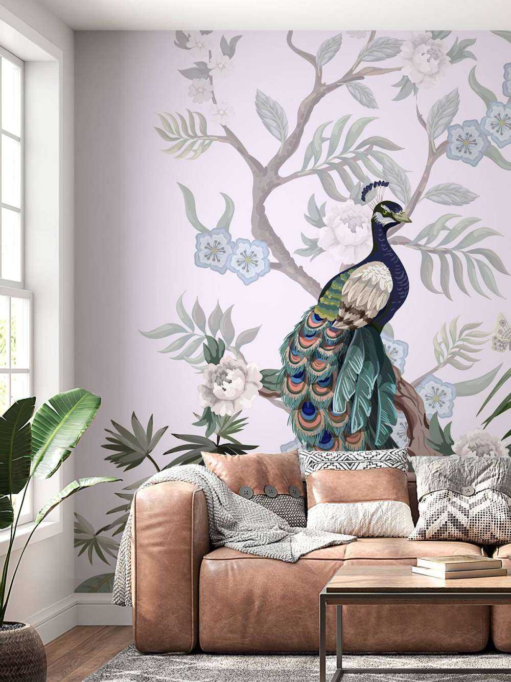 Pauwen en pioenrozen