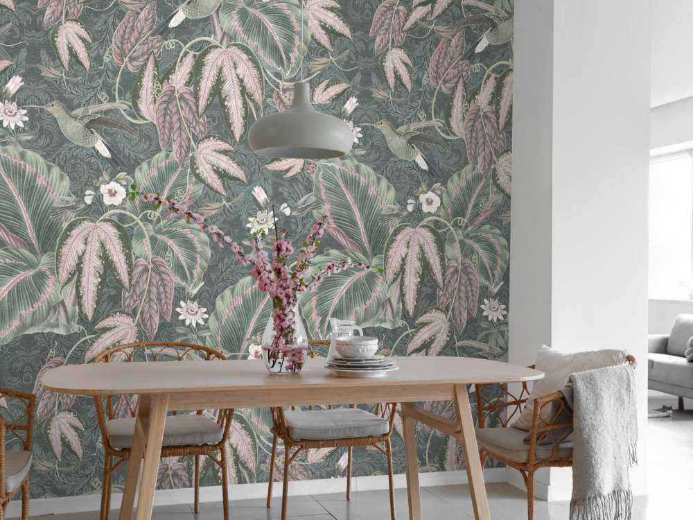 Tropical Birds of Paradise - vintage green