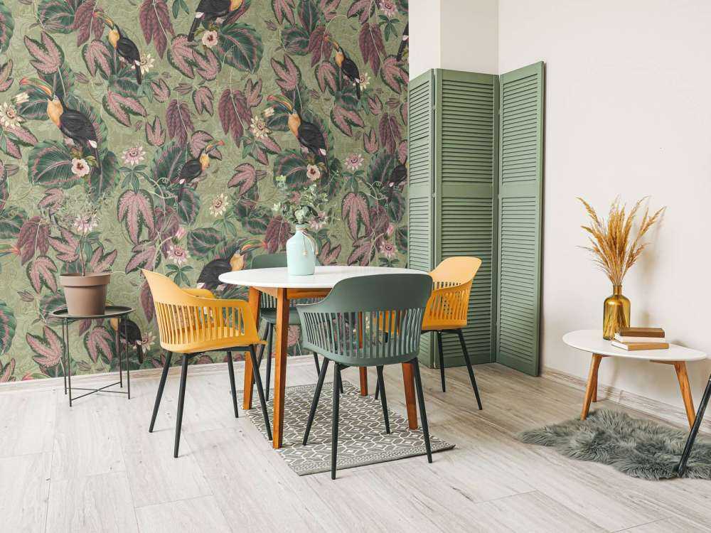 Tropische Jungle vogels & Toekans - salie groen