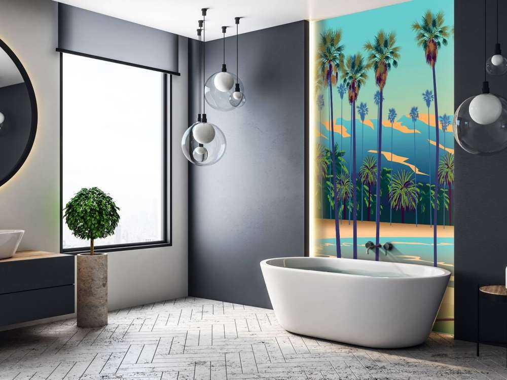 Getekende meer met palmbomen