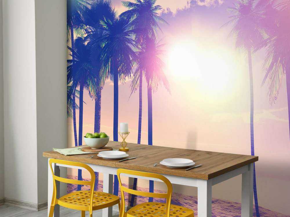 Vintage palmbomen en oceaan