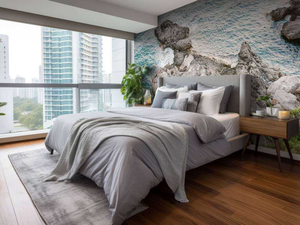 Blauw water met rotsen