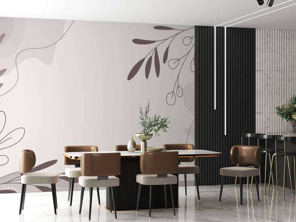 Paarse illustratie met planten en vormen