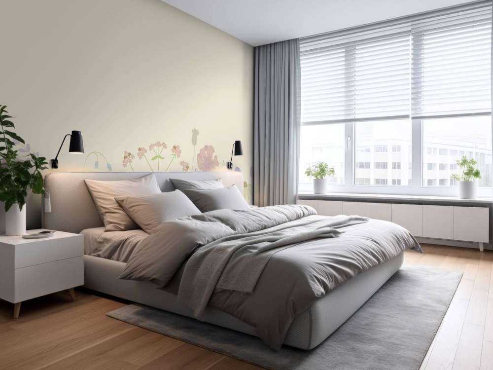 Bloemenveld beige, oud roze, groen en lila