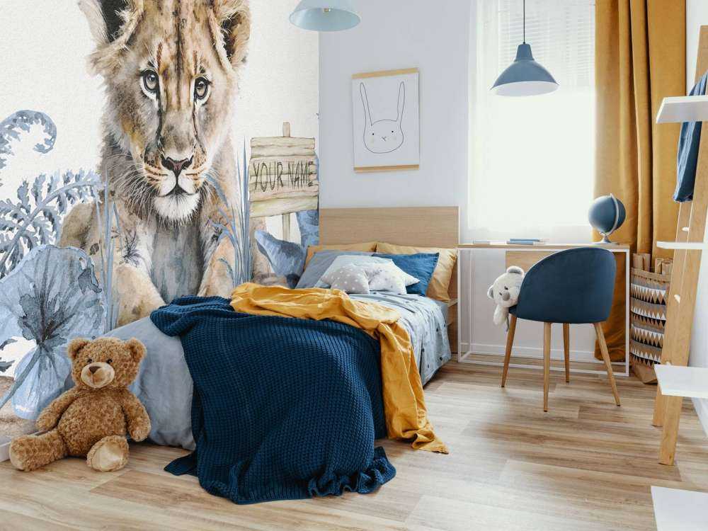 Jonge leeuw in de jungle blauw