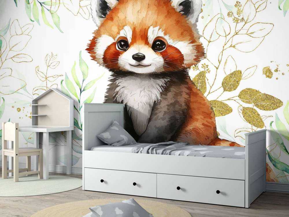 Schattige rode panda en bladeren