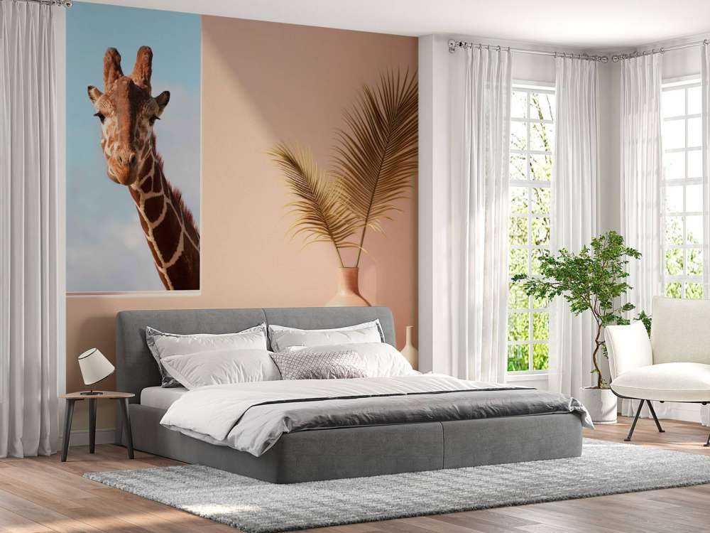 Nieuwsgierige giraffe aan het raam