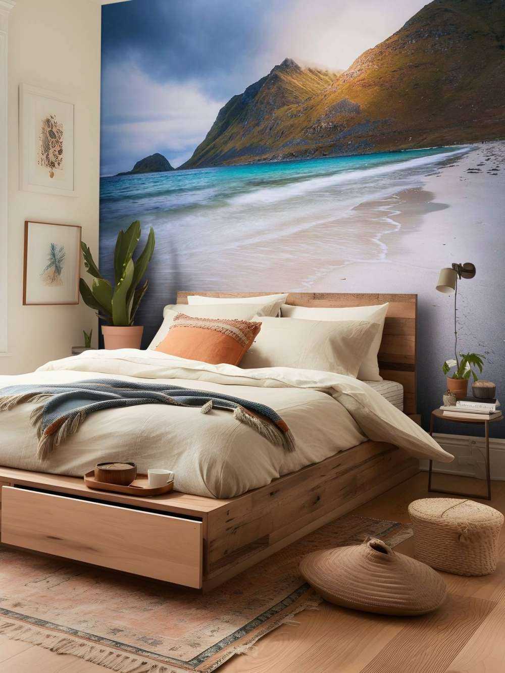 Zonlicht op berg en branding