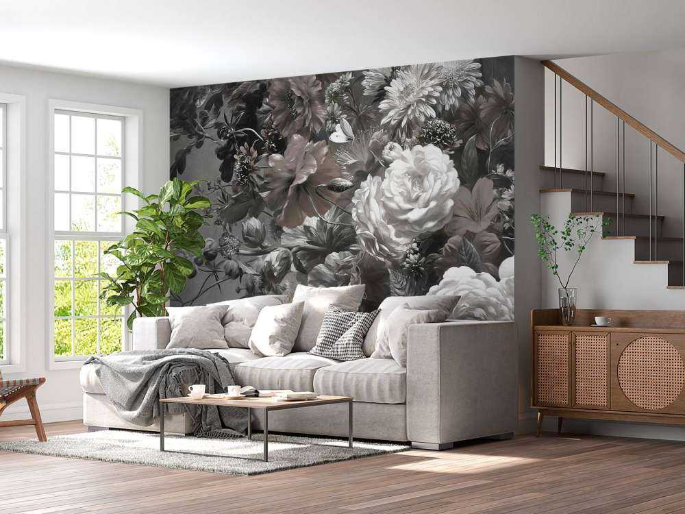 Big bouquet with poppies Sepia