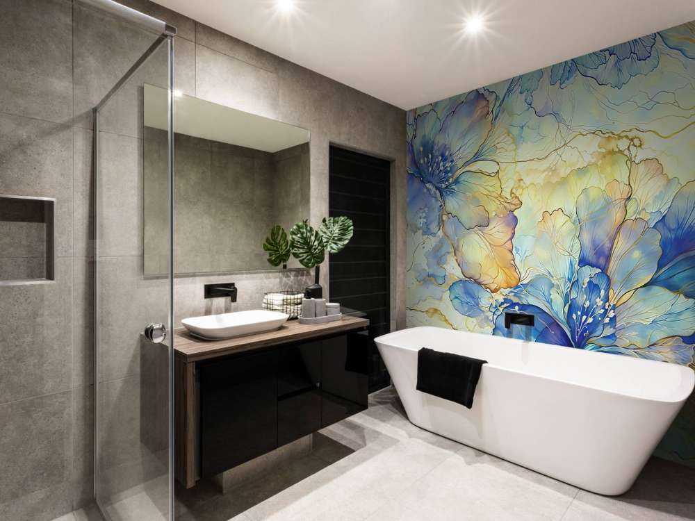 Aquarelbloemen in blauw en goud