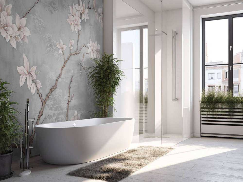 Witte magnoliatak op mistgrijs