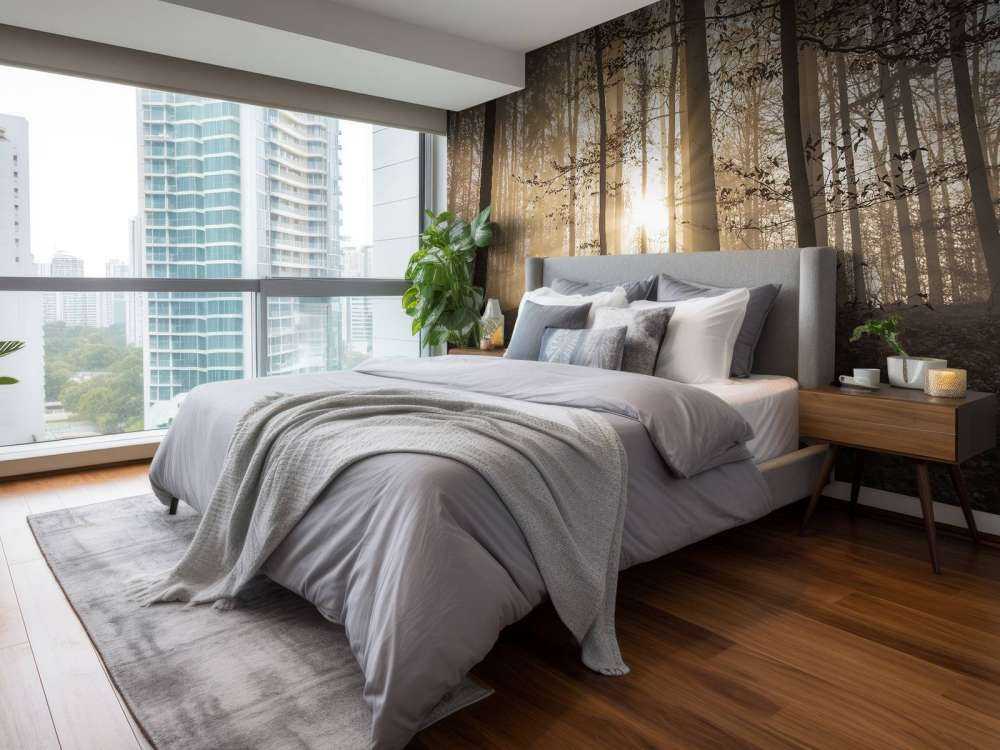 Zonnestralen in een mistig bos