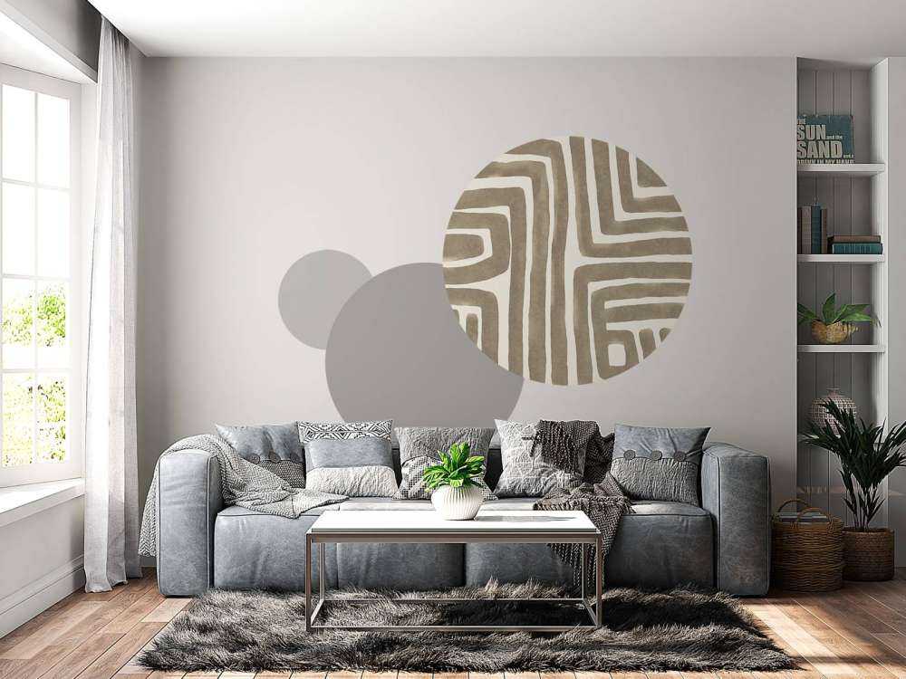Abstract maze art beige
