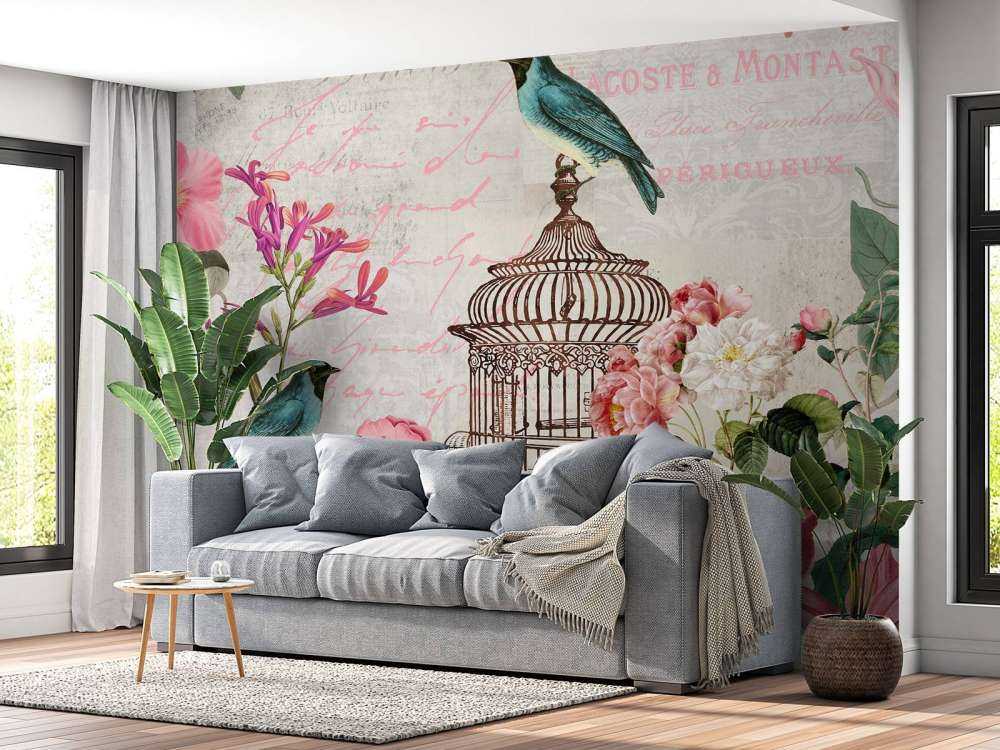 Birds and flowers vintage art