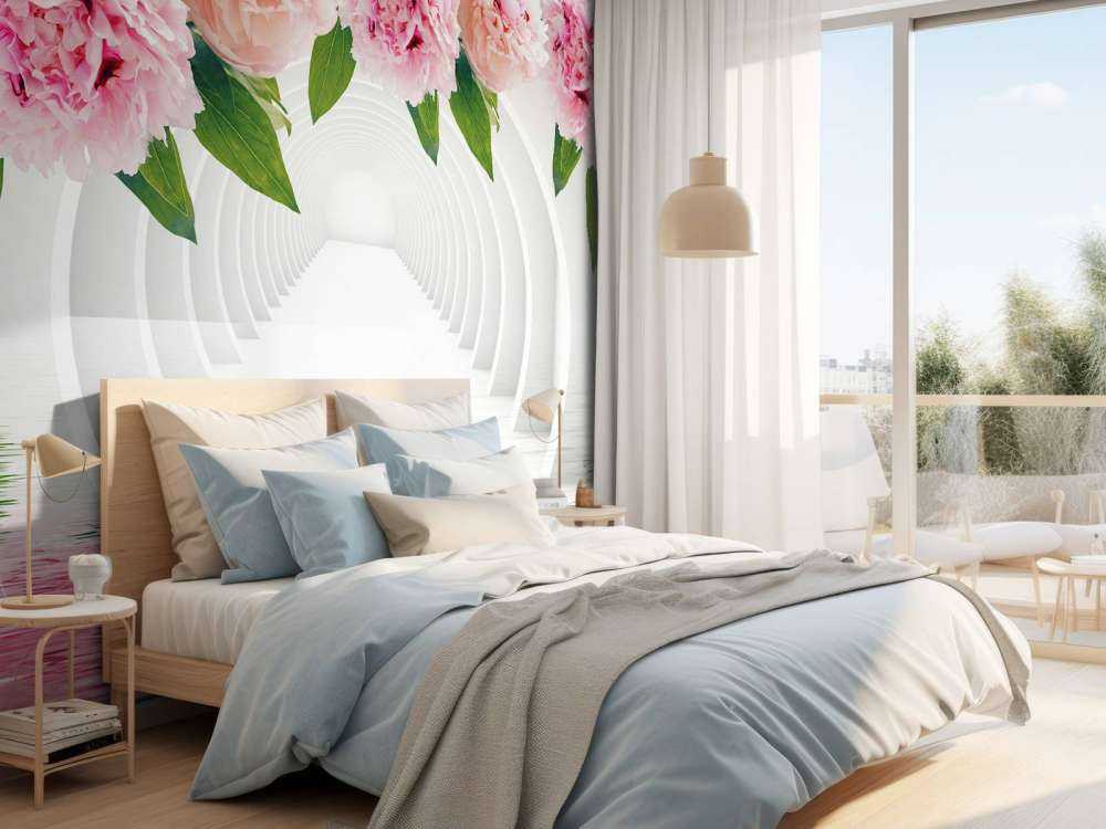 Tunnel met pioenrozen