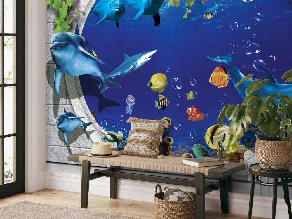 Dolfijnen door de muur