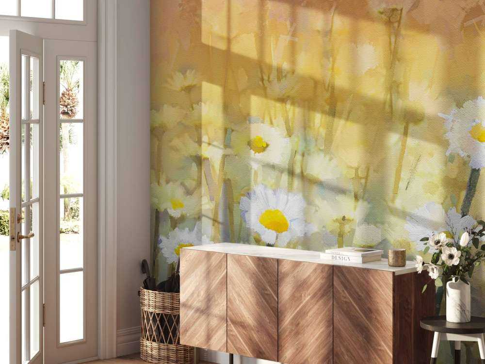 Olieverfschilderij van kamille bloemen