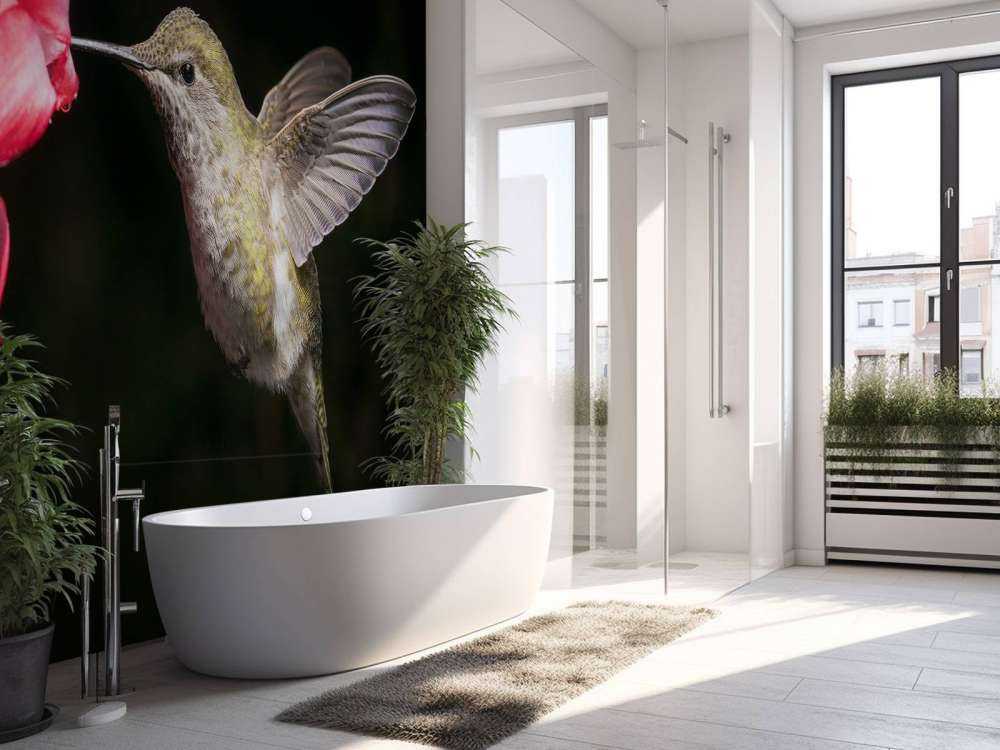 Kolibrie met rode bloem