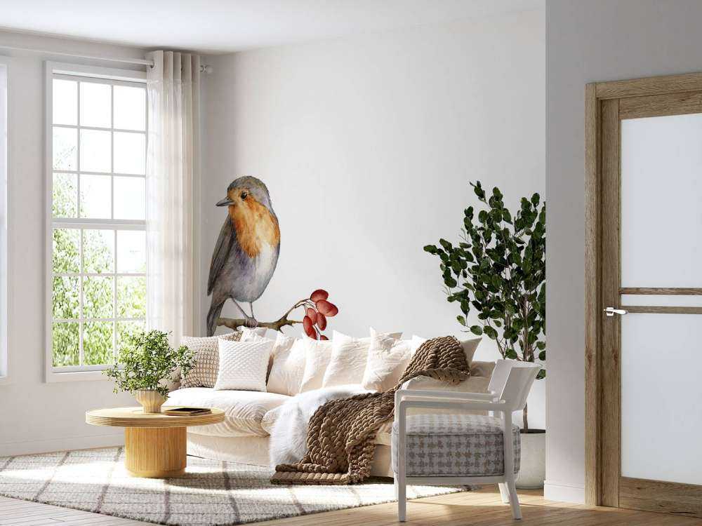 Vogeltje op een takje met een witte achtergrond