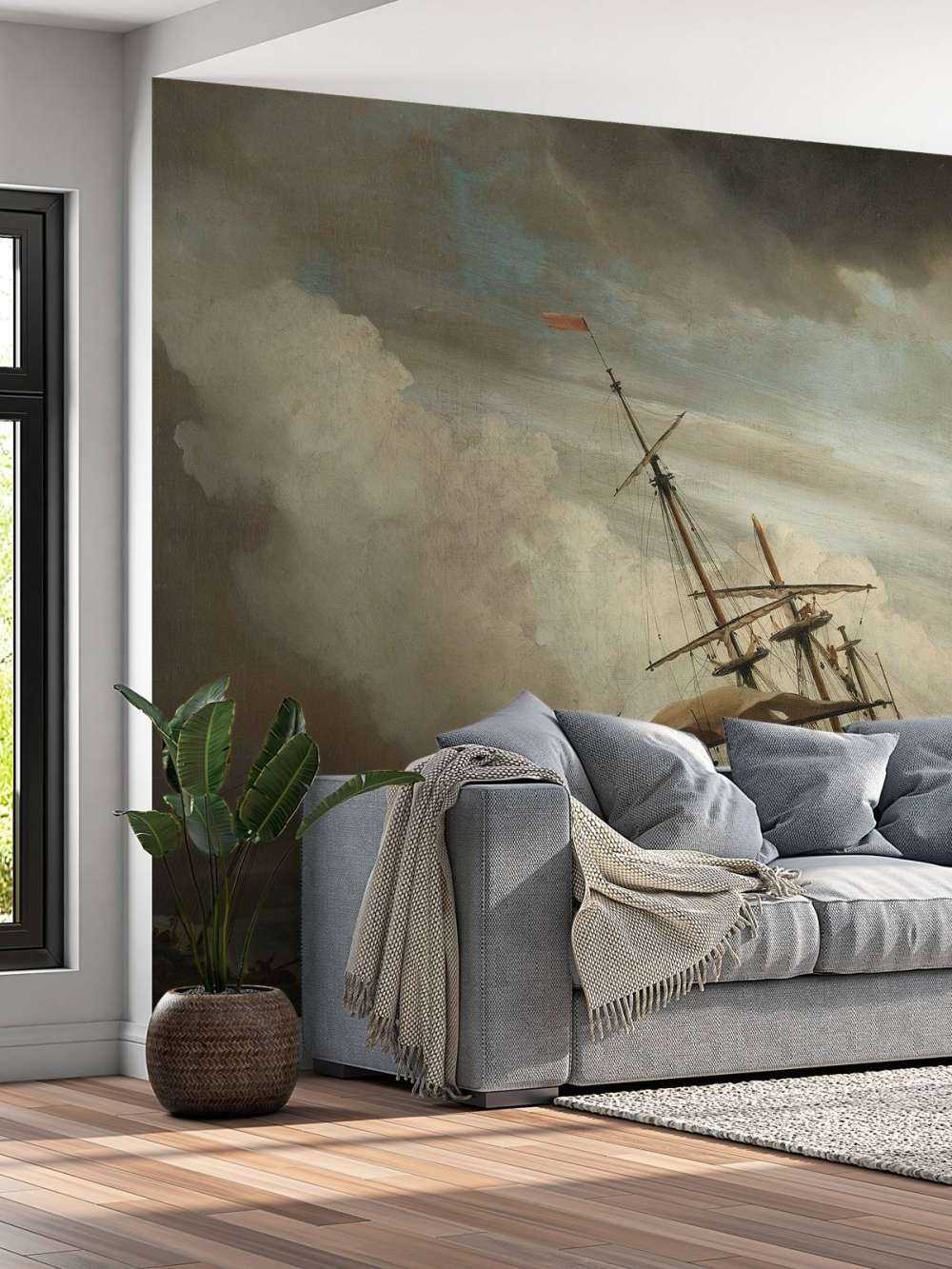 Een schip in volle zee bij vliegende storm