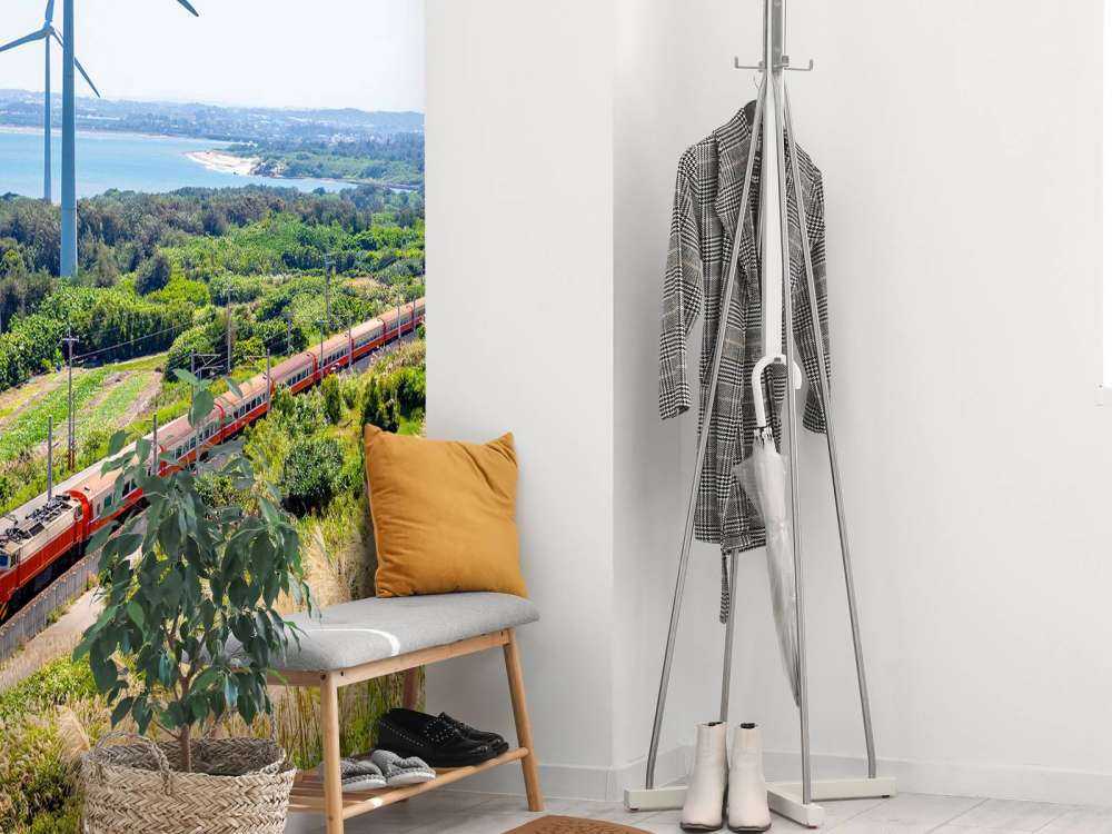 Rode trein langs windmolens