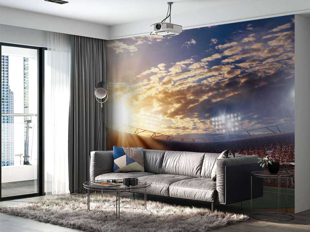 Honkbalstadion bij zonsondergang