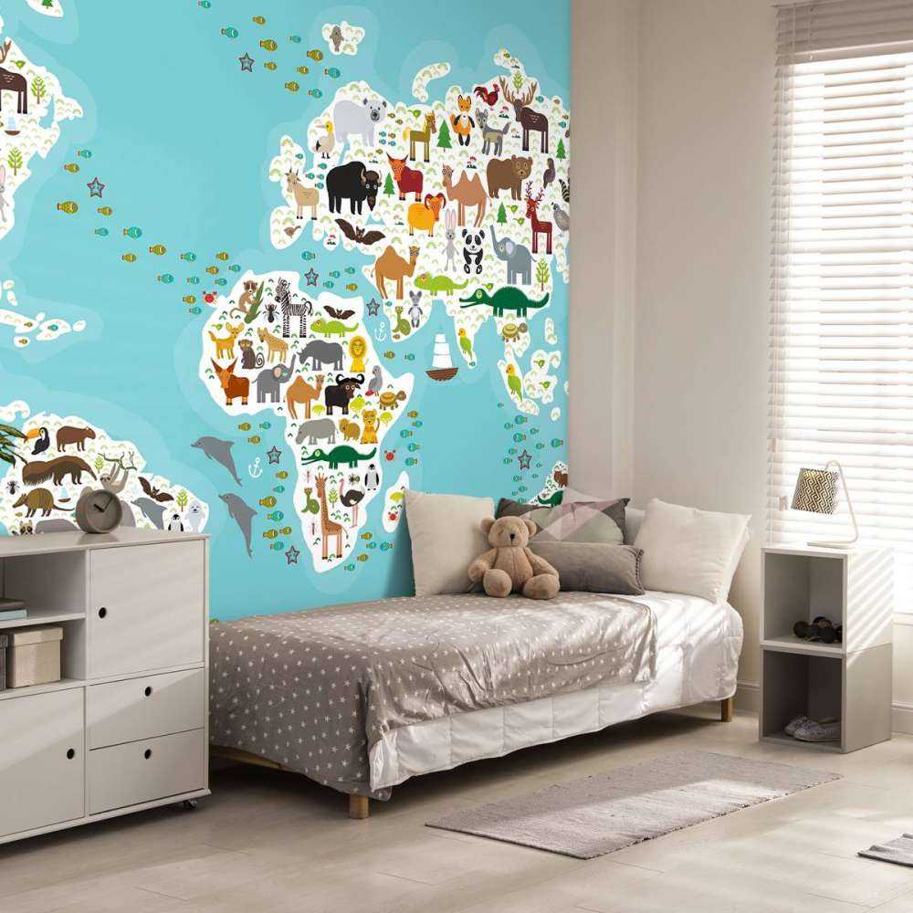 Wereldkaard met dieren